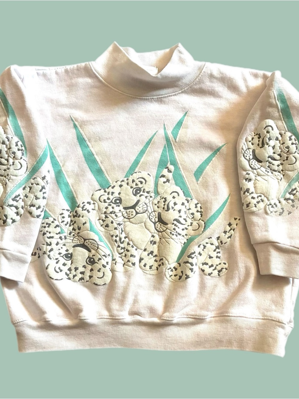 Kids' Light Pink Leopard Graphic Sweatshirt with Teal Accents- RARE Vintage